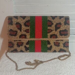 Leopard Beaded Sequin Clutch